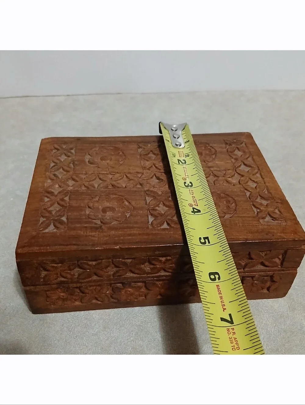 Made in India Hand Carved Himalayan Jungle Wood Floral Jewelry Trinket Box